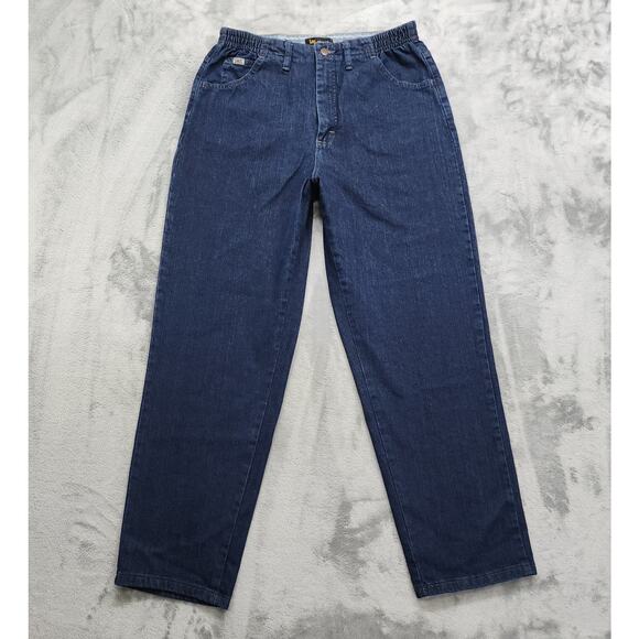 Lee Jeans Womens 12 SHORT Blue Relaxed Fit Side Elastic Mid Rise Stretch Denim - Picture 1 of 13